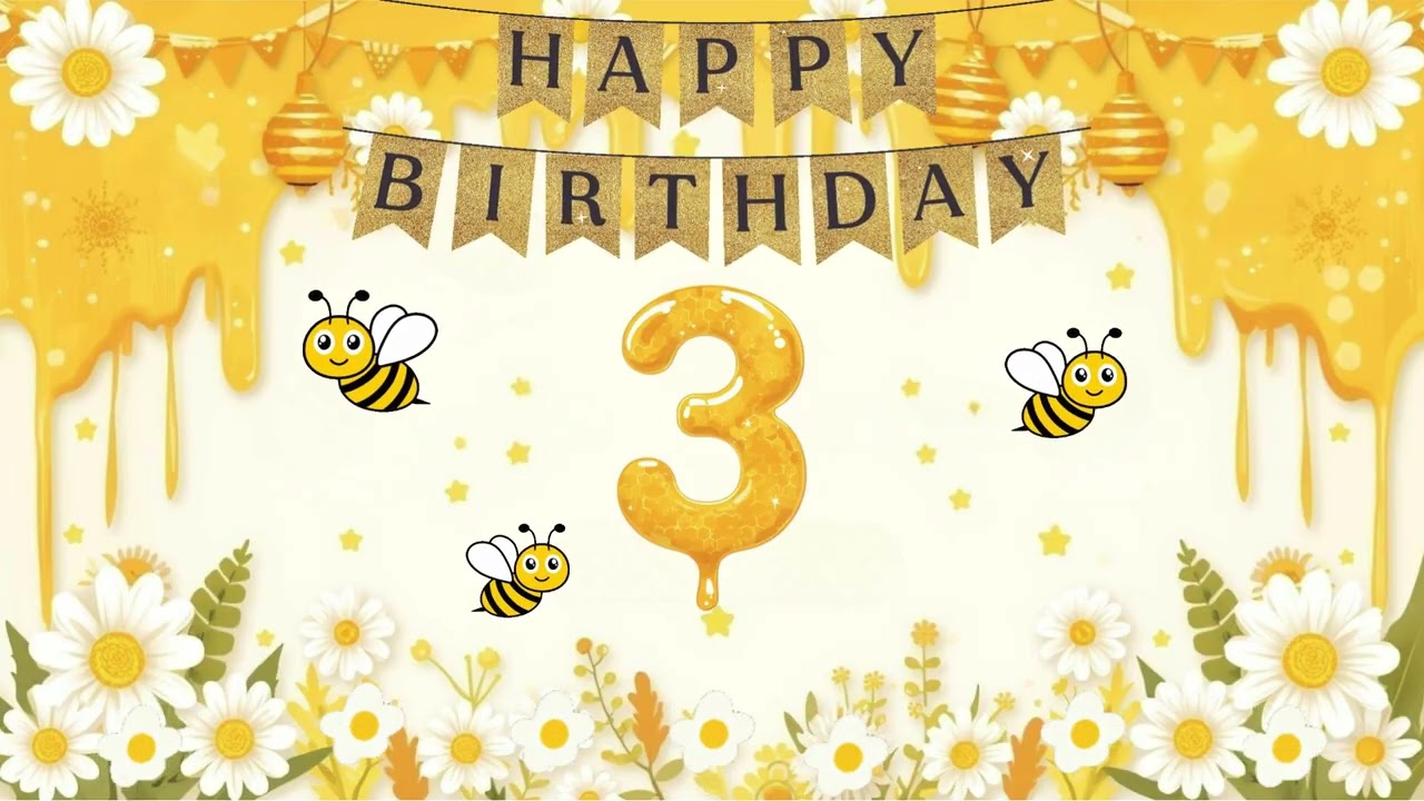 🐝Honey Bee Birthday | 🌼Age 3 Party Background | Balloons & Music | 1 Hour Loop