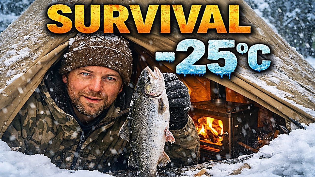 3 Days Alone in -25°C Winter | Hot Tent Survival & Ice Fishing #wintercamping #survival #bushcraft