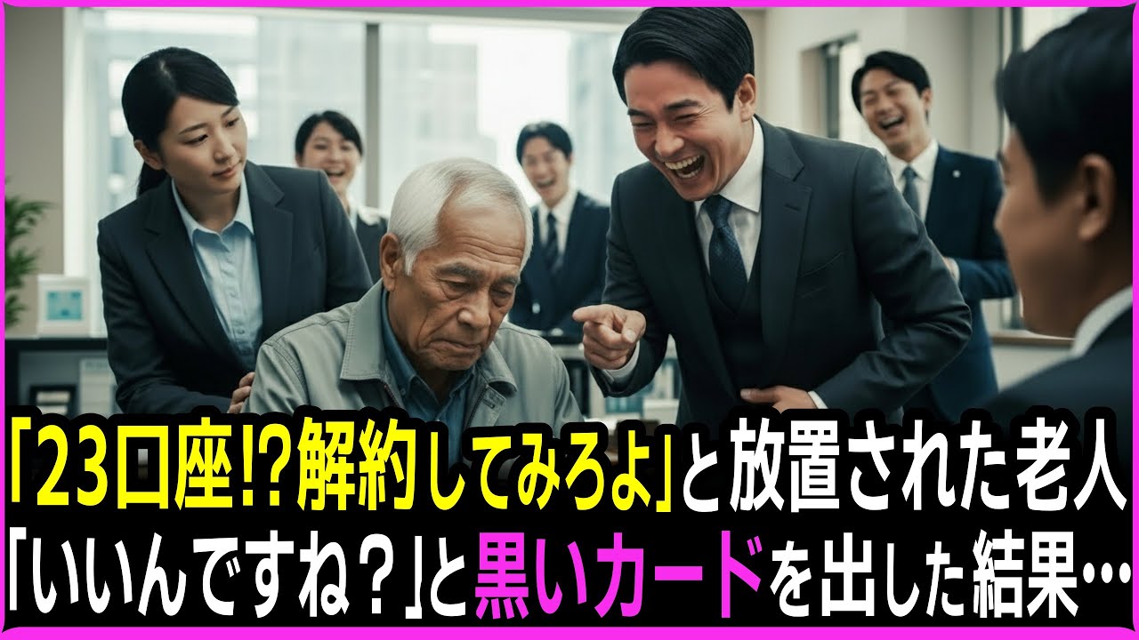 「23口座⁉︎解約してみろよ！できないなら帰れ」銀行員に放置されたおじいさん。すると「では“その通り”にします。いいんですね？」と黒いカードを差し出した結果…