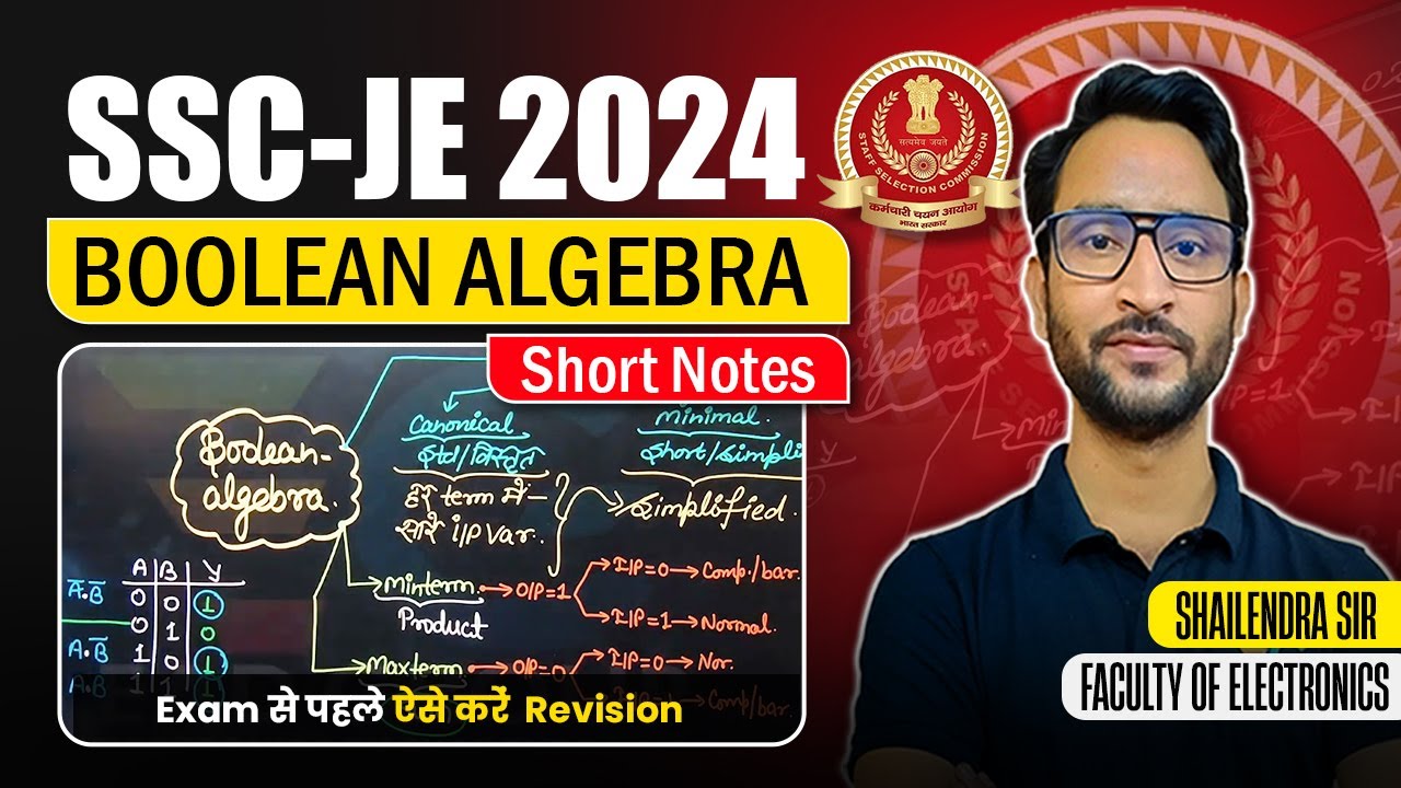 SSC-JE 2024, Boolean Algebra short notes for SSC-JE, Digital Electronics by Shailendra Sir
