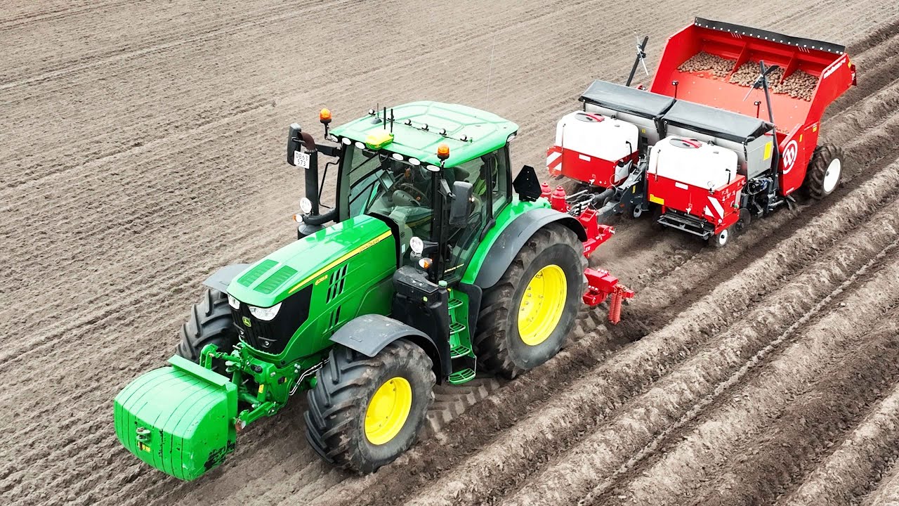John Deere 6215R Planting Potatoes w/ Dewulf Miedema CP42 4-Row Planter | Potato Season 2023
