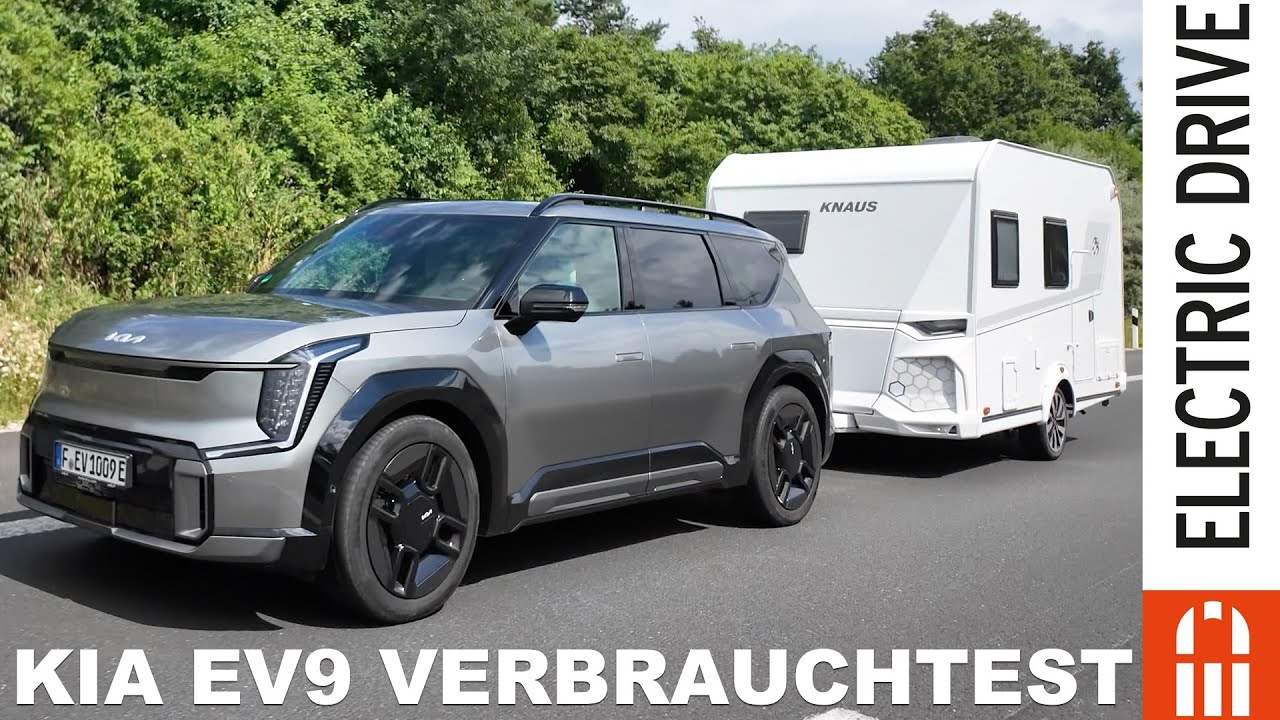 Wieviel verbraucht der KIA EV9 AWD mit Wohnwagen, Dachbox oder Fahrradträger? | Electric Drive Test