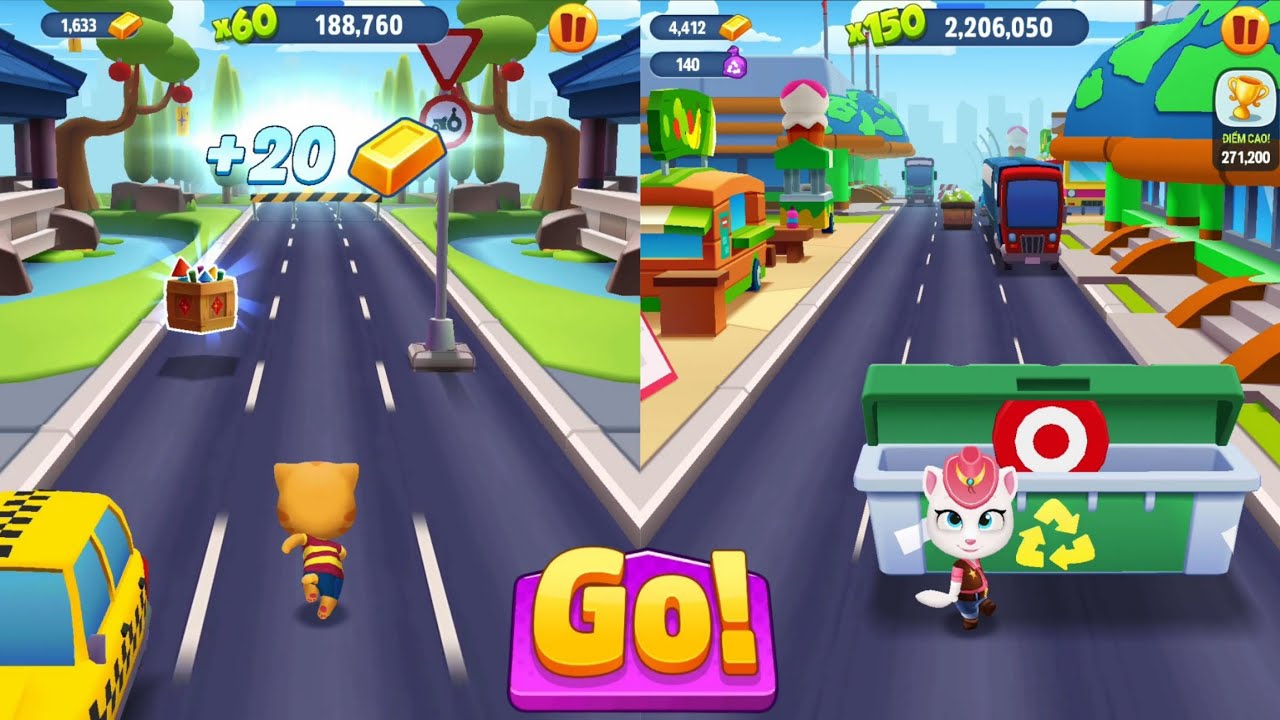 Talking Tom Gold Run - Fireworks Show - Pick Up Trash On The Street - Ginger vs Angela