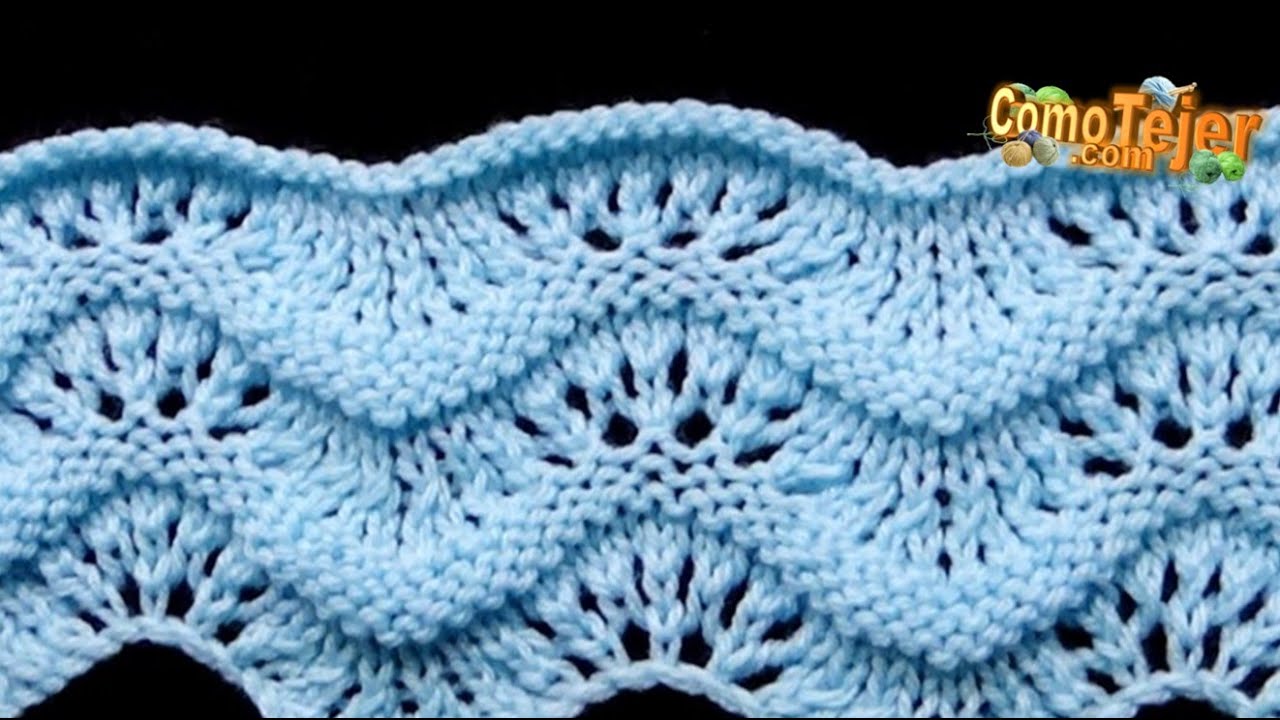 Cómo Tejer Encaje. Old Shale Stitch. Principiantes. 2 agujas-palillos-tricot (905)