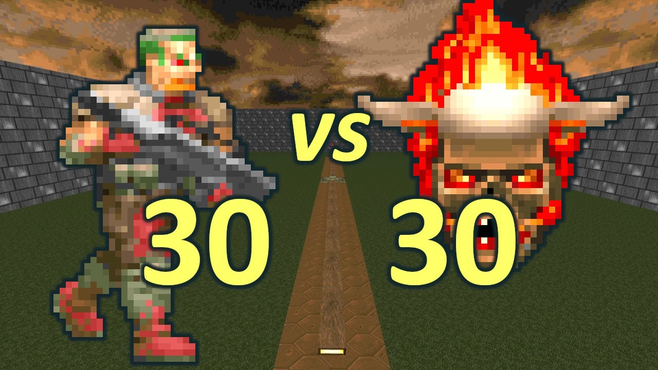 30 Zombiemen vs 30 Lost Souls - Monster Infighting - Doom Retro Battles
