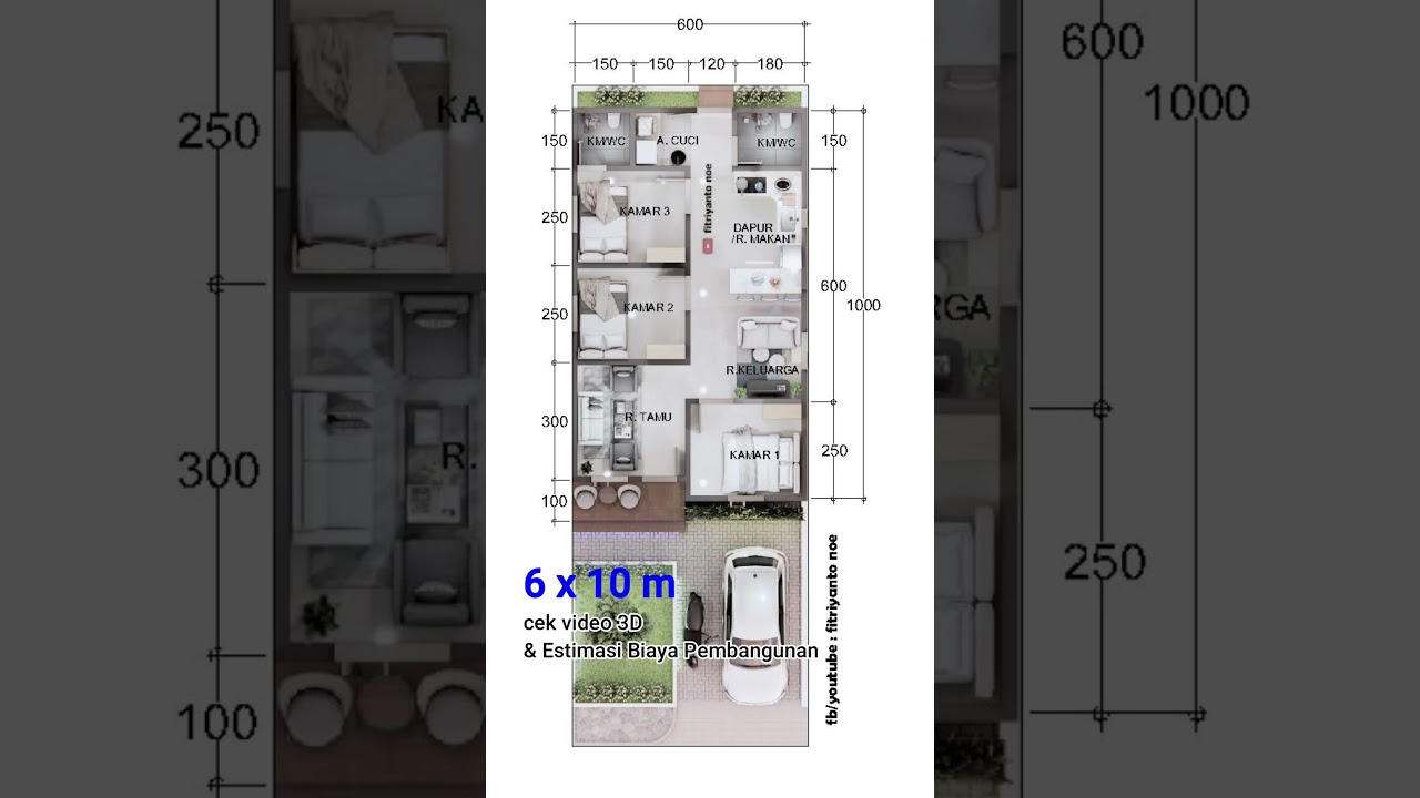 Denah Rumah 6x10 Meter 3 Kamar Tidur, Nyaman & Fungsional!
