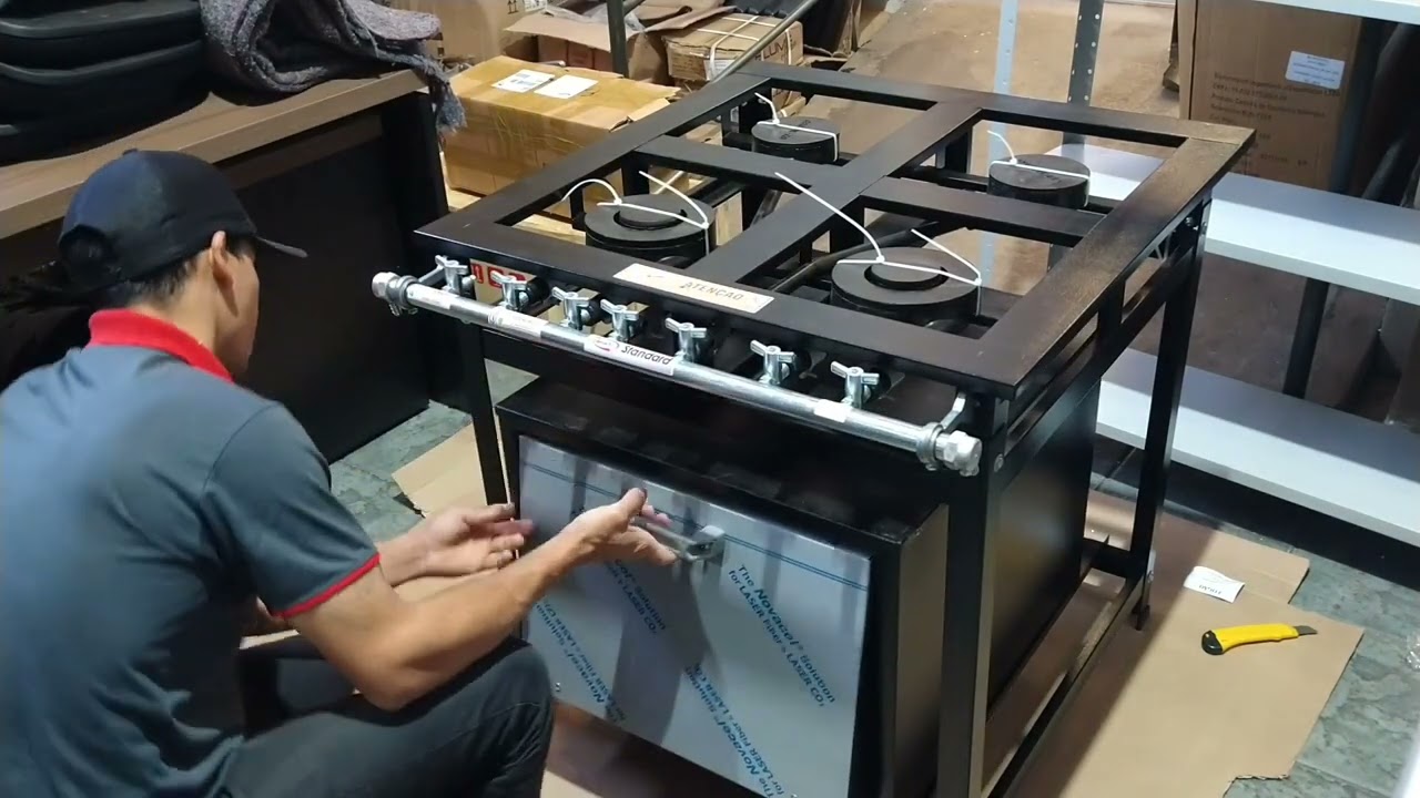 montagem fogão 4 bocas com forno cristal aço