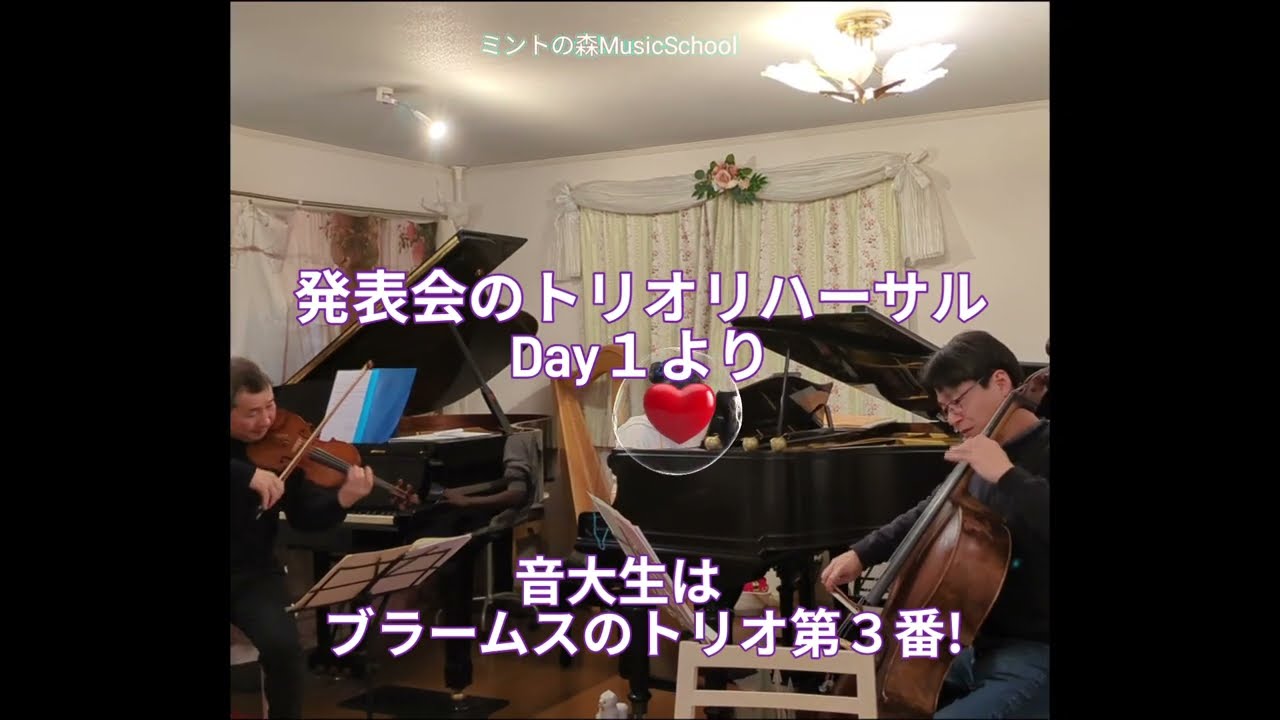 発表会のトリオリハーサルDay１　音大生はブラームスピアノトリオ♪
