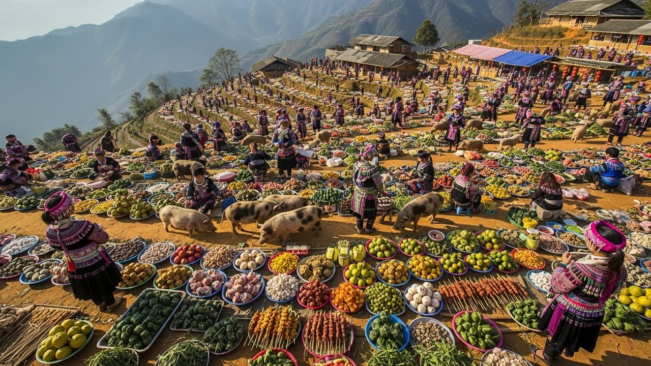 Lao Cai Hmong Market near Tet - many unique items and delicious traditional dishes