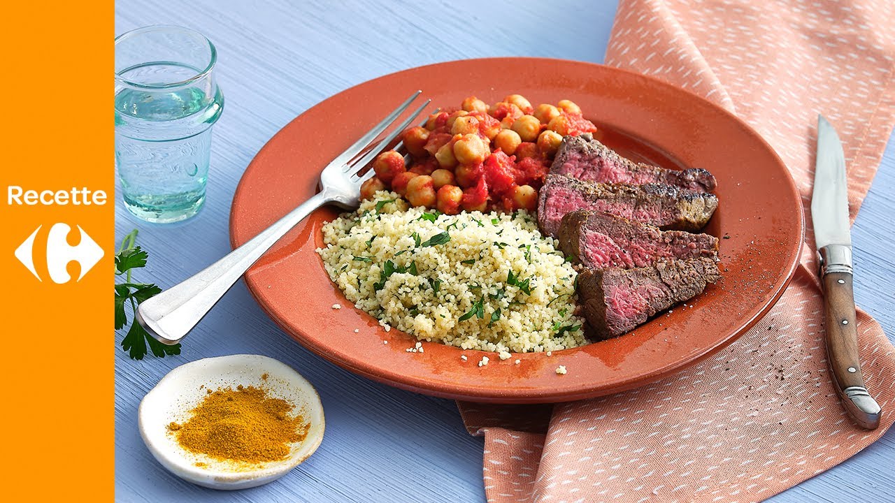 Lanières de bœuf épicées et potée de pois chiches