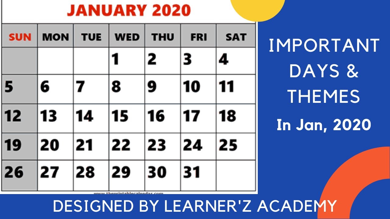 January 2020 : Important Days & Themes