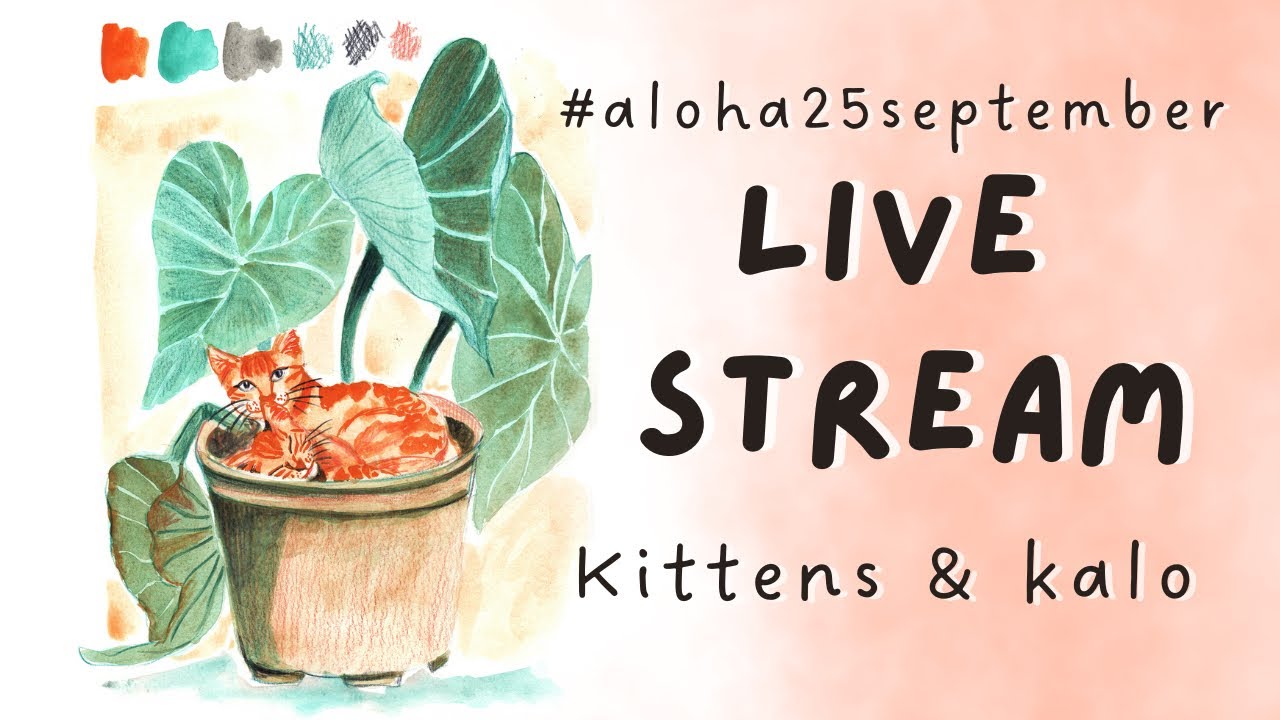 Cute cats in a plant pot - Watercolor mixed media - LIVE paint along sesh with Keiko