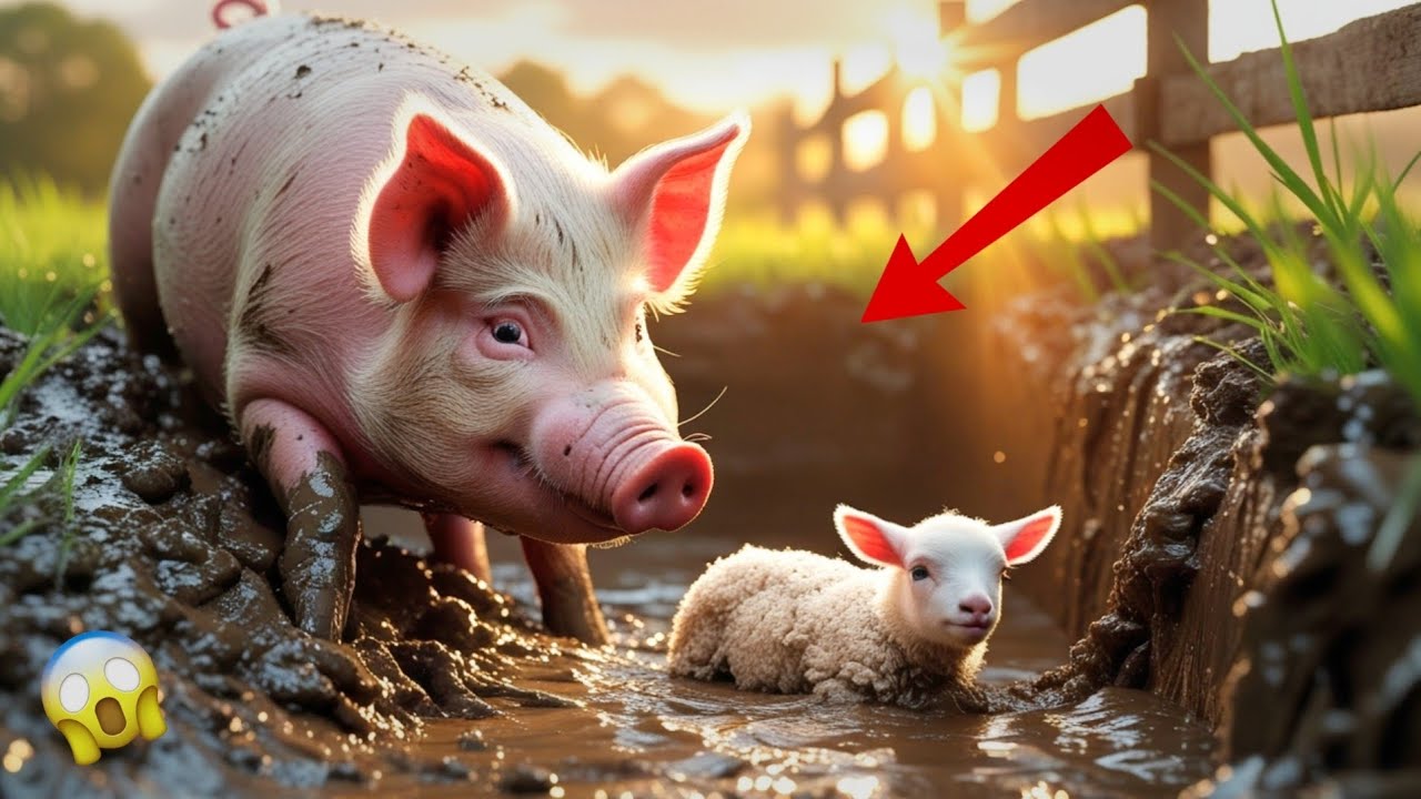 Heroic Pig Saves Drowning Baby Lamb From Muddy Pit | Emotional Farm Rescue!