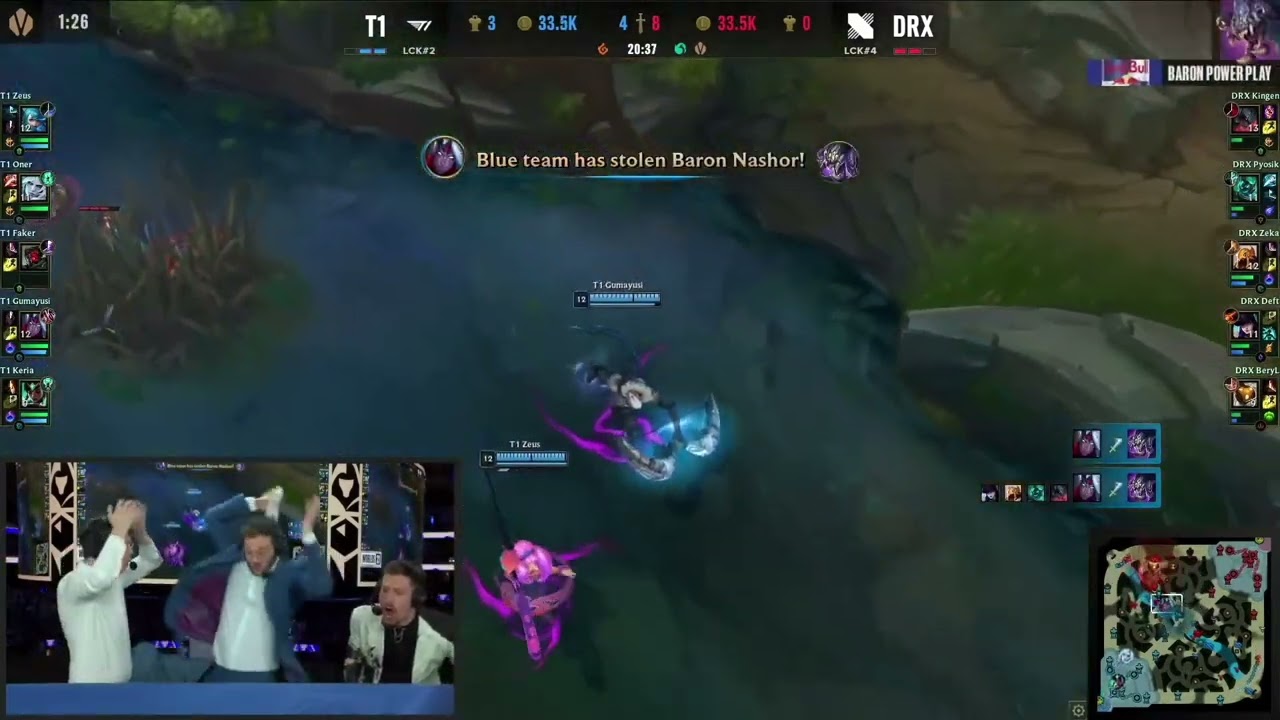 Caster's cam reaction to insane Baron steal by Gumayusi