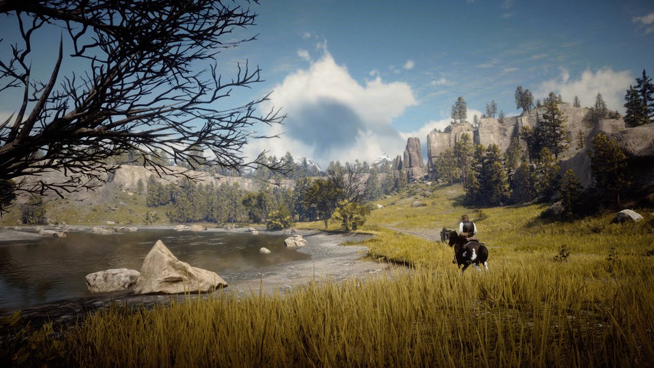 RDR2 Relaxing Nature Ambience | Sitting by the Water Stream (4K)