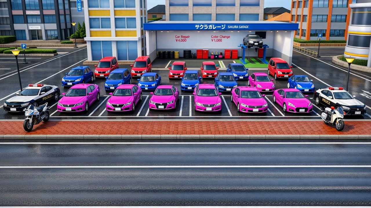 Sakura School Simulator pink  Cars Collection at Sakura Garage | Police Cars & Bikes Parking Scene