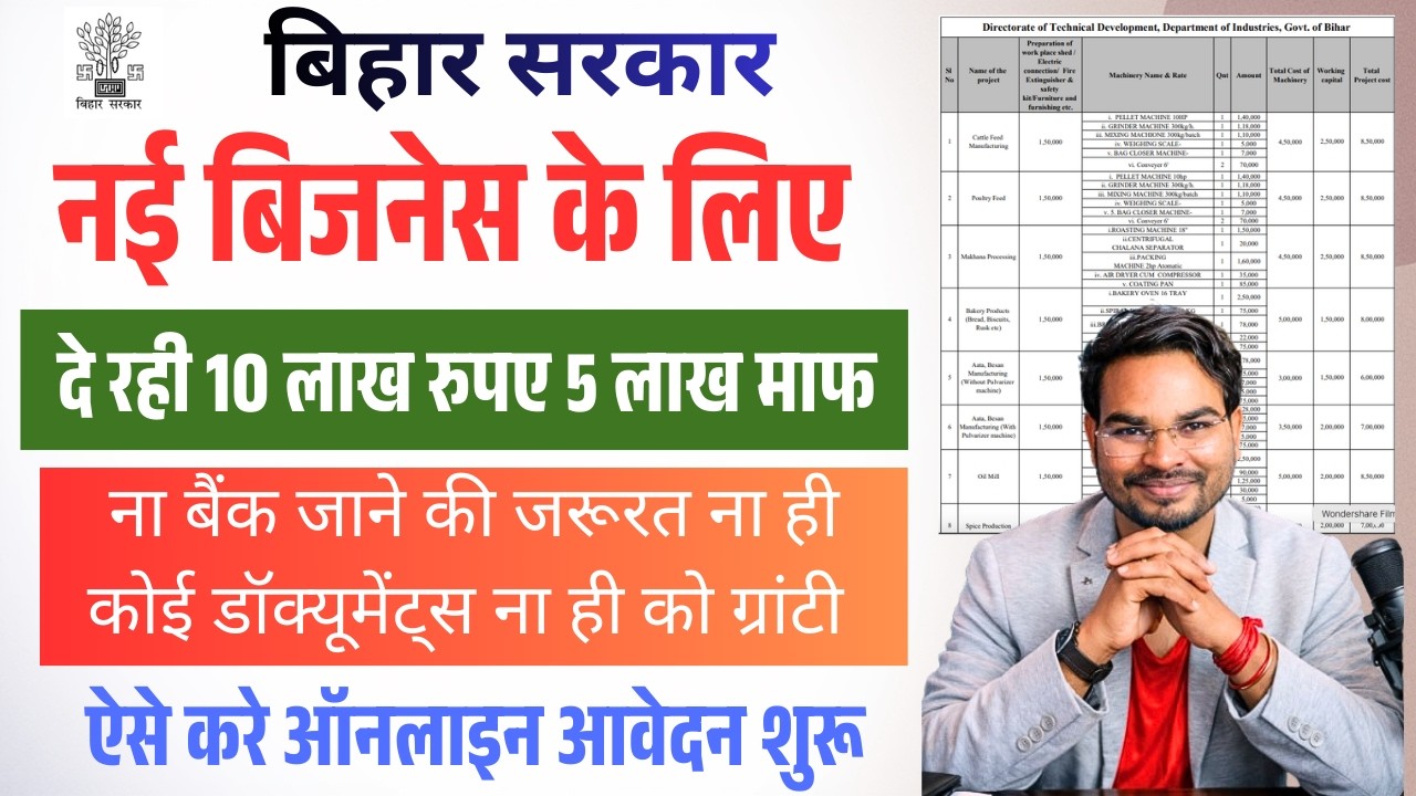 Bihar Government Big Gift 🎉 Get ₹10 Lakh Loan for New Business ₹5 Lakh Subsidy |Online Apply Started