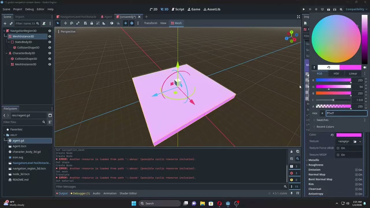 3D Navigation Path finding Basic Tutorial (Demo) for Godot 4.5