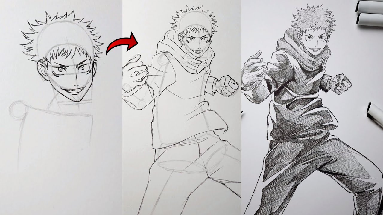Draw Yuji Itadori full body step by step | Jujutsu Kaisen