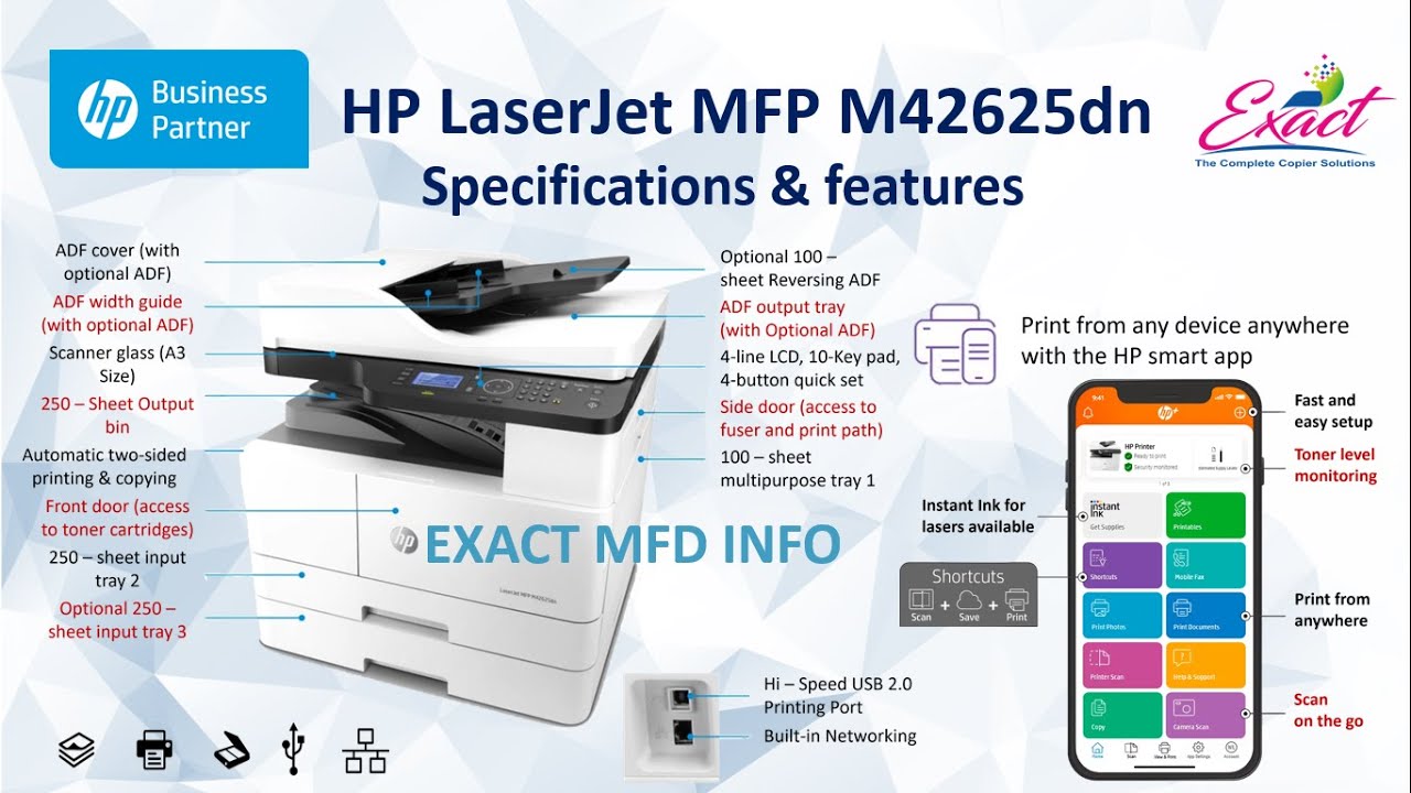 HP LaserJet MFP M42625dn Specifications & features A3 size Black and white machine with Low price