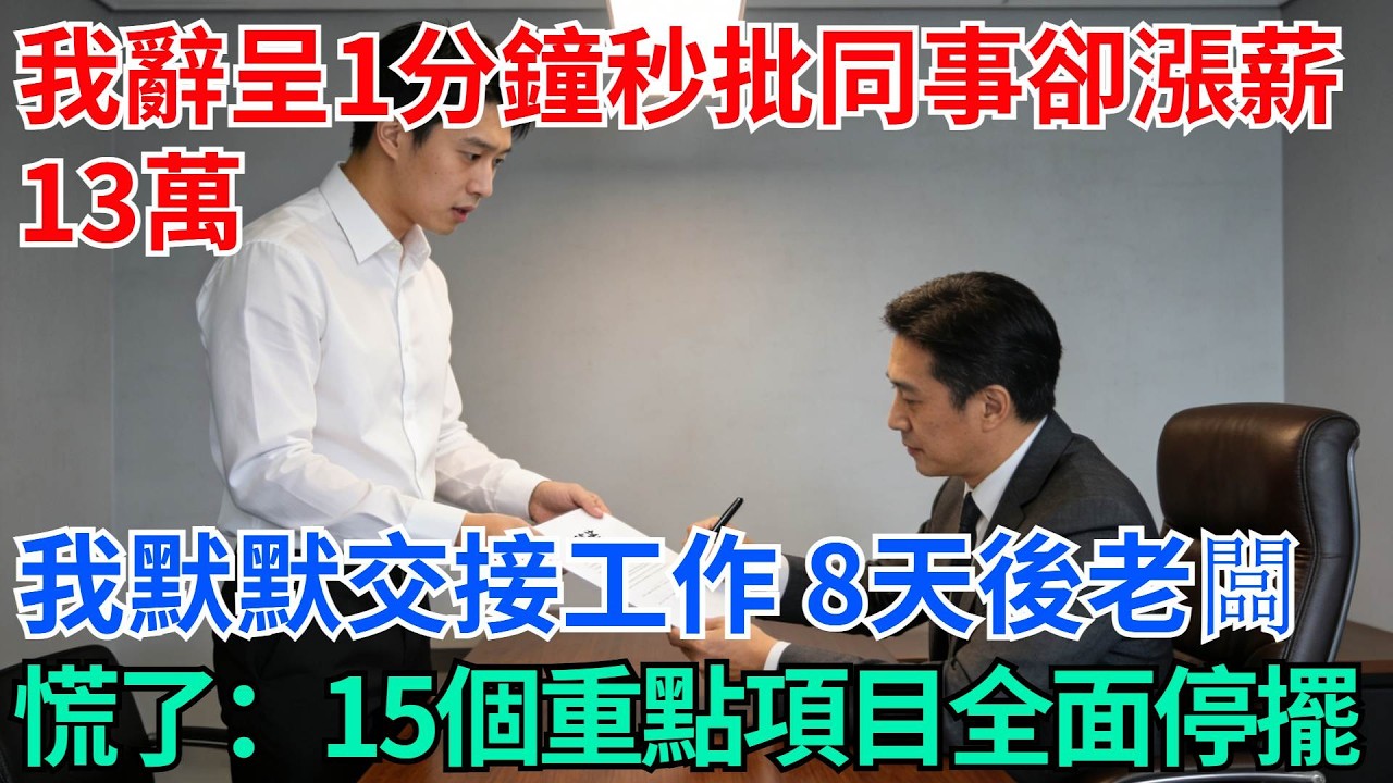 遞交辭呈1分鐘秒批同事卻漲薪13萬，我默默交接工作，8天後老闆慌了：15個重點項目全面停擺【奇趣天下】#職場逆襲#職場智慧#爽文職場#工作日常#完結爽文