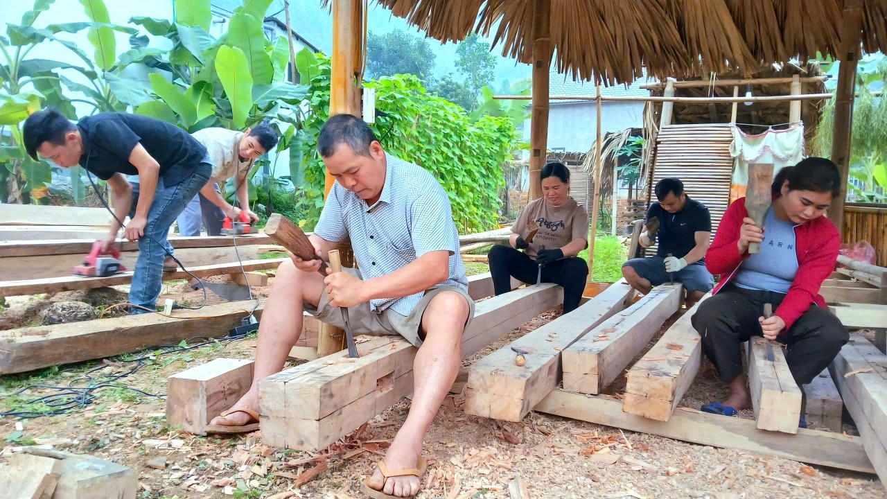 The kind and enthusiastic neighbors came to help Dan build his new house on a beautiful day.