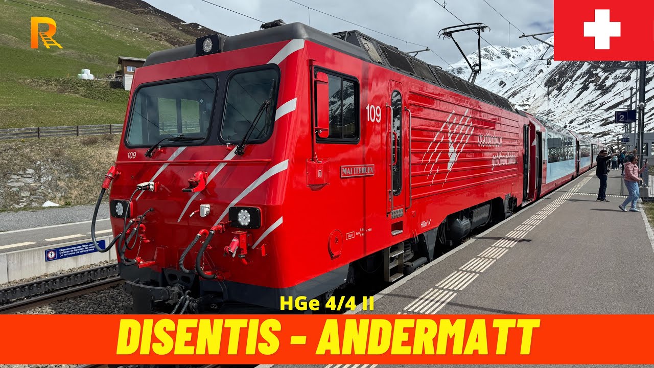 Cab Ride Glacier Express Disentis - Andermatt (Matterhorn Gotthard Bahn, April 2025, Switzerland) 4K