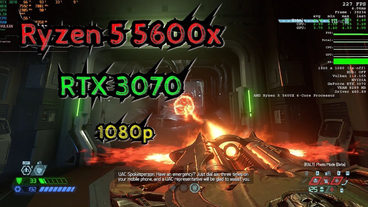 DOOM Eternal - Ryzen 5 5600x, RTX 3070 | Ultra Nightmare | 250+ fps | 1080p