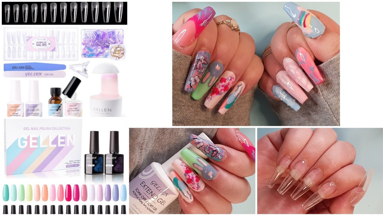 Gellen Gel X nail tip kit & Gel polish set, 10 Designs on 10 nails! Nail Art for beginners!