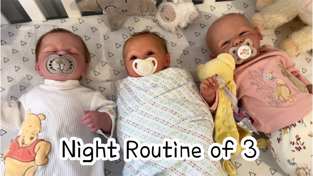 Night Routine with 3 babies 👶🏼👶🏼👶🏼Poppy,Meadow, and Emma | Reborn role play 2022