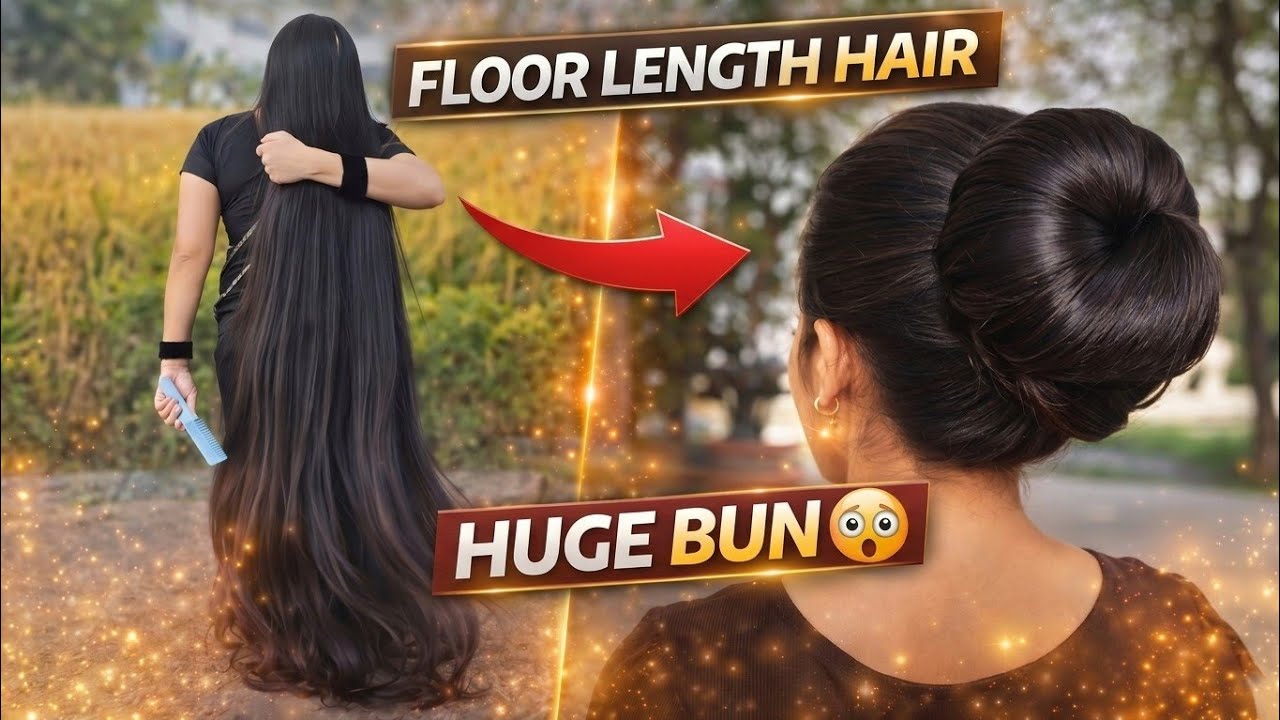 she has unbelievable floor length hair 😍 massive bun & dramatic outdoor bun drop!