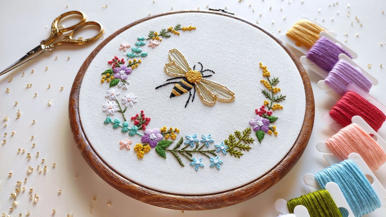 Bee embroidery tutorial | Hand embroidery | Full embroidery tutorial for beginners