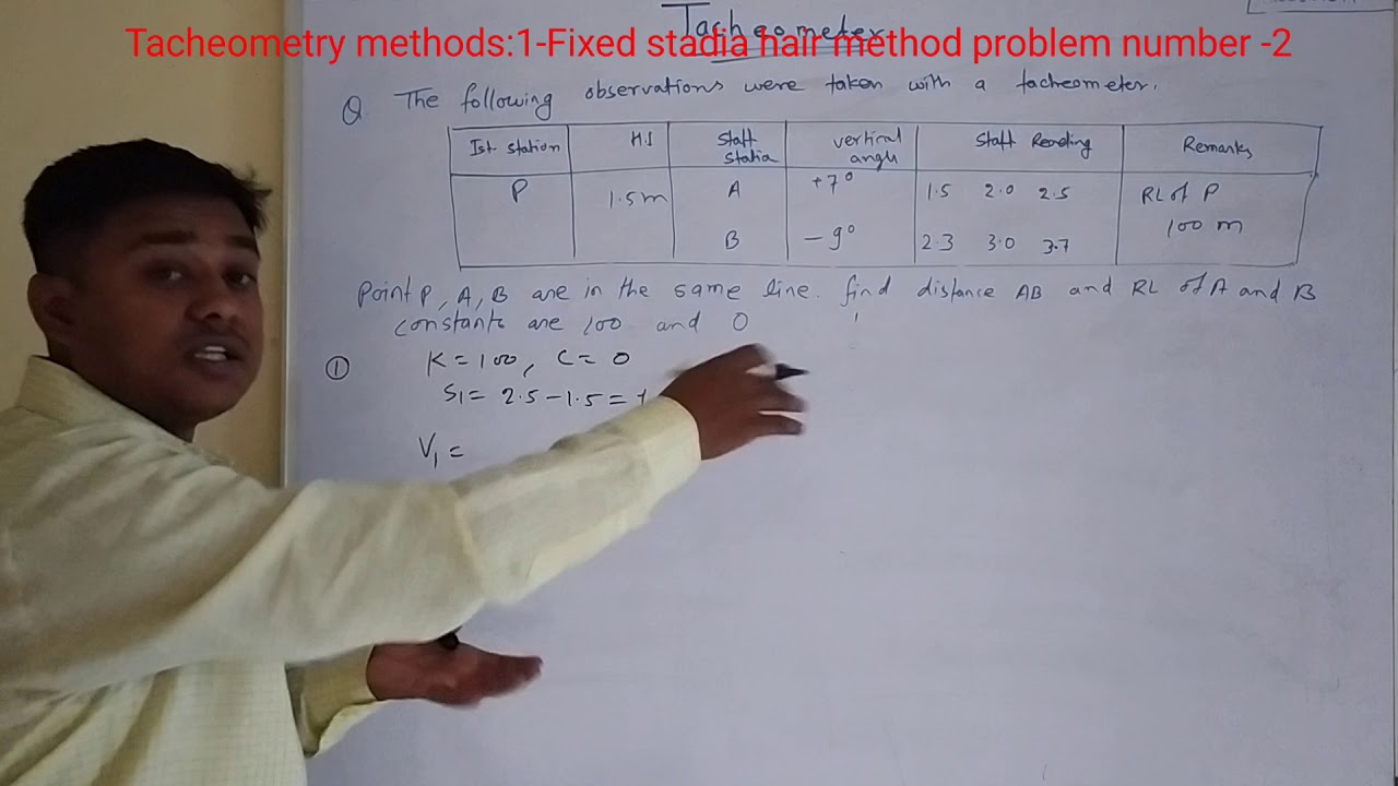 Easiest way to solve fixed stadia hair method problem no 2/tacheometry method in hindi