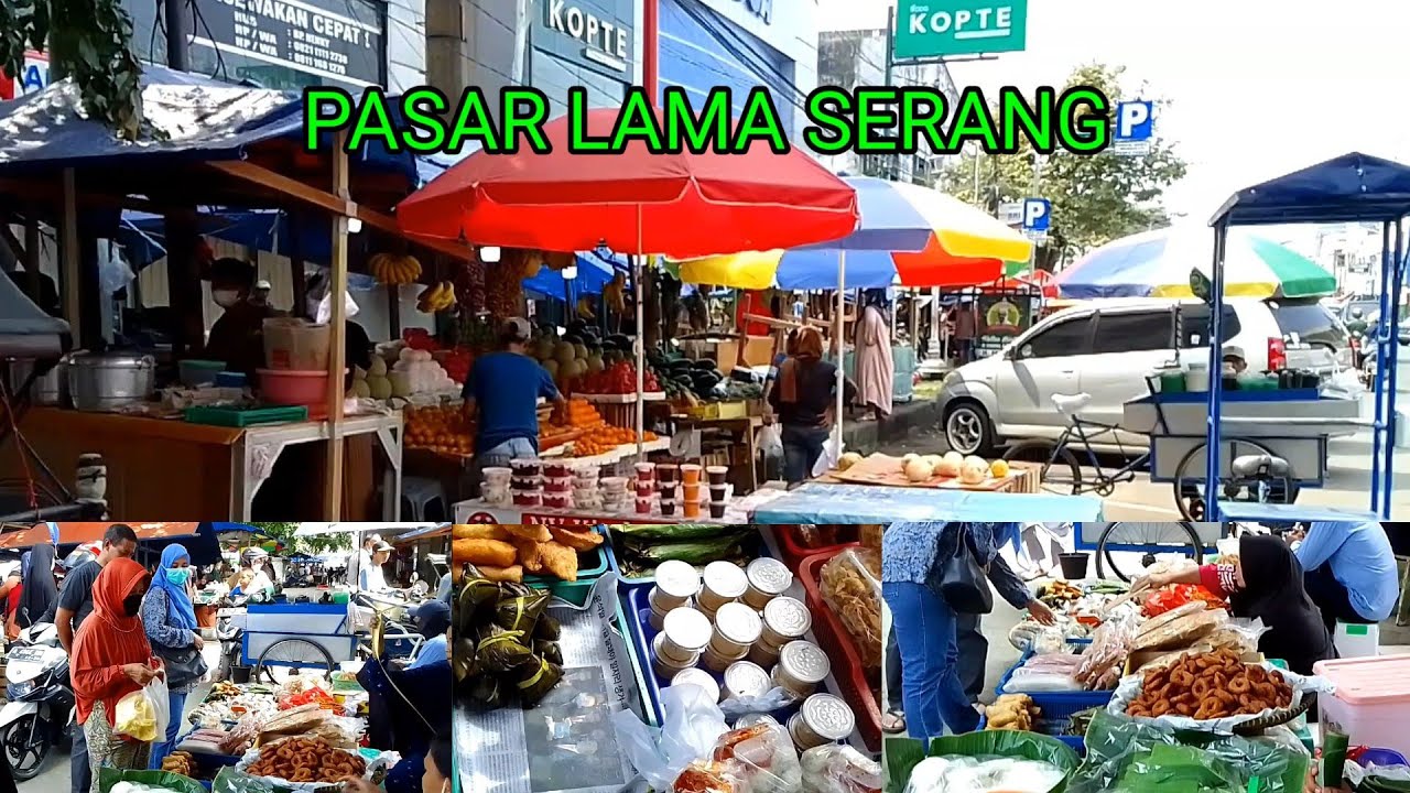 jenis makanan serba ada di pasar lama ramai pengunjung selalu berdatangan, serang banten.