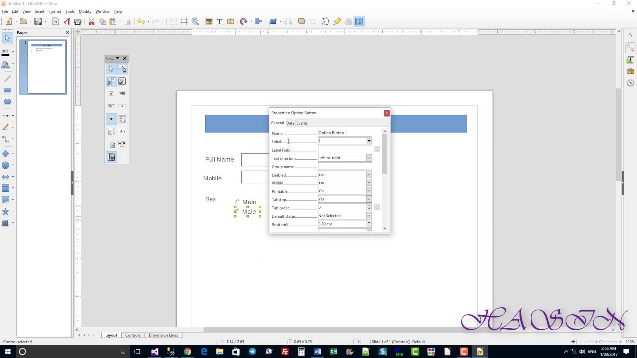 إنشاء نموذج تطبيقي يُعبأ من قبل المستخدم وتصديره كـ PDF  باستخدام LibreOffice.
