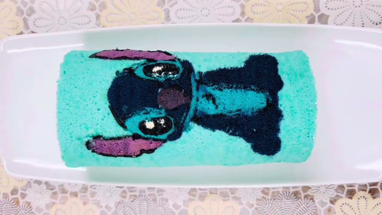 Stitch Roll Cake making || Decorated Swiss Roll #disneycartoon #liloandstitch #viralvideo