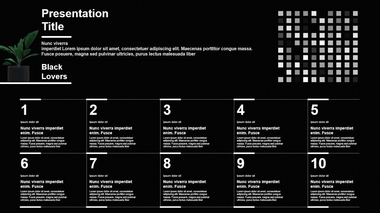 10-Step Animated Process Flow Template – Modern Black PowerPoint Slide