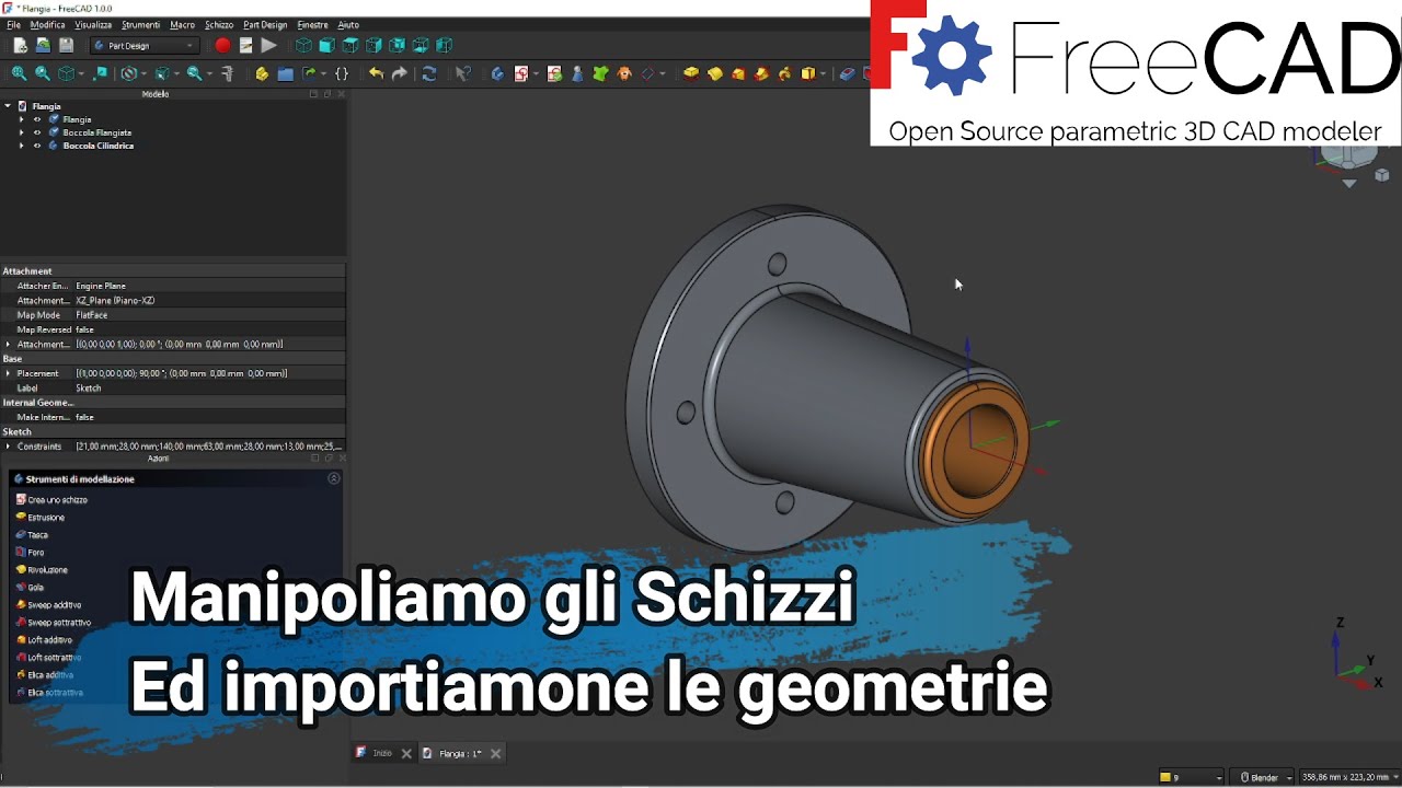 #freecad Tutorial, Manipolazione degli schizzi ed importazione della loro geometria.