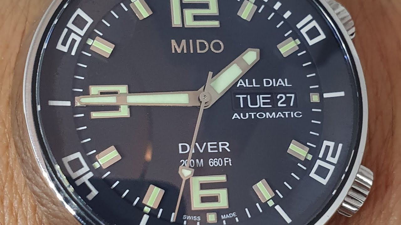 Reloj Mido All Dial Modelo Referencia 8370-A , Automatico Diver 200metros  Bisel Interno Giratorio.
