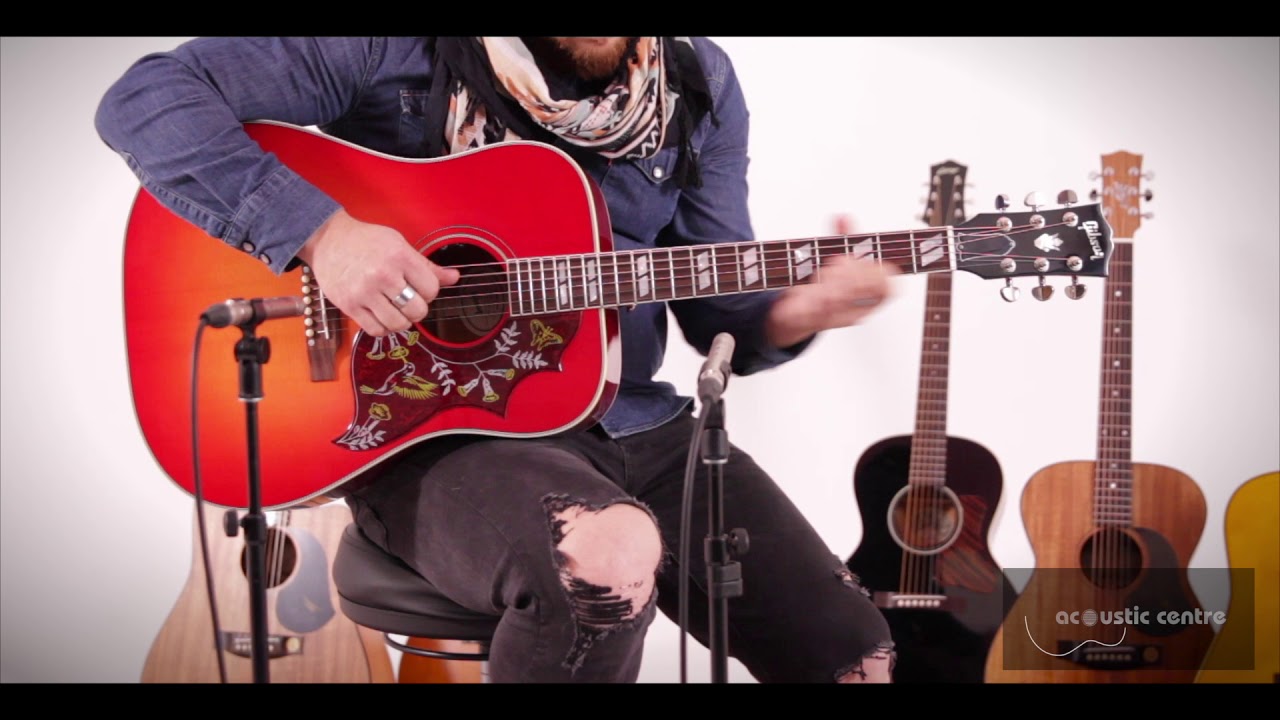 Gibson Hummingbird Vintage Cherry Burst, The Acoustic Centre. Standard, drop tuned, capo.