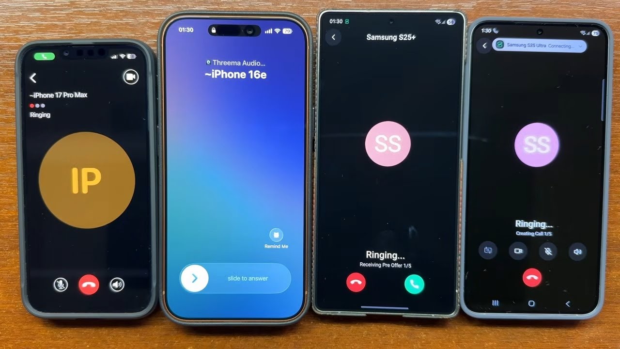 iPhone 17 ProMax, iPhone 16e, Samsung S25 Ultra, Samsung S25+ Threema & Session Incoming Call + Chat