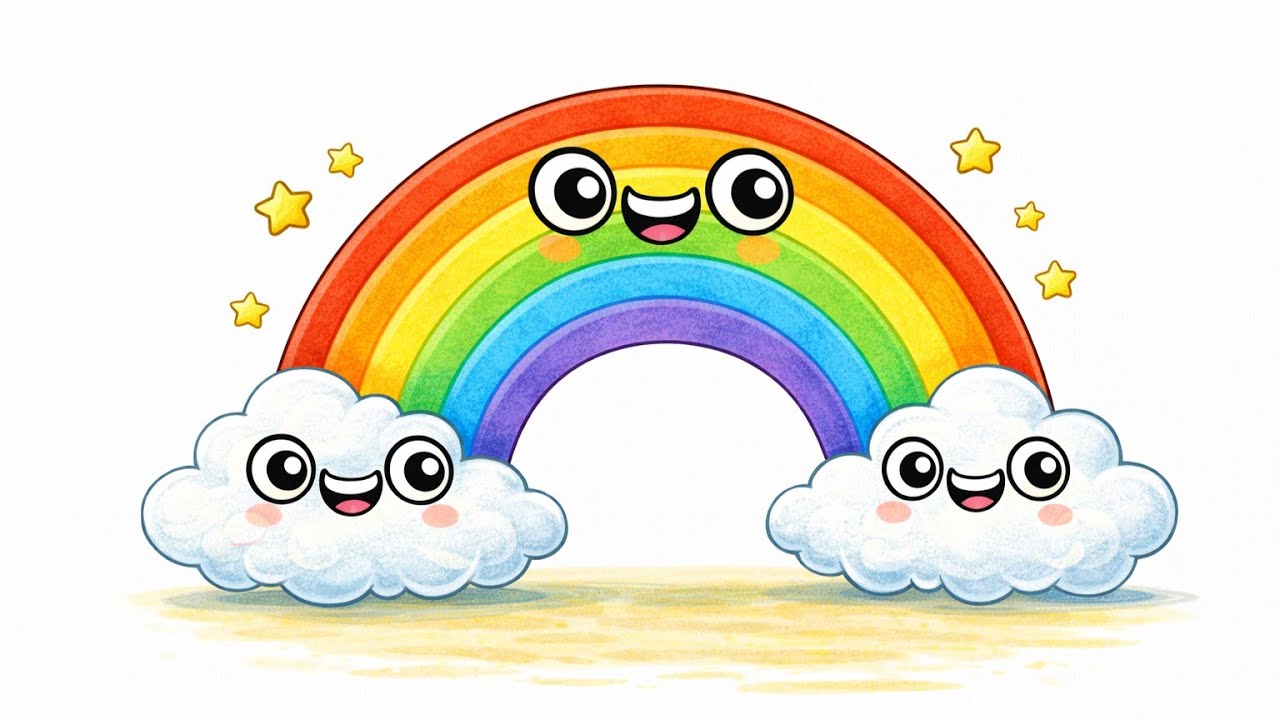 How to Draw a Cute Rainbow with Clouds ☁️🌈 Learning Colors for Kids | Easy Step by Step Drawing 