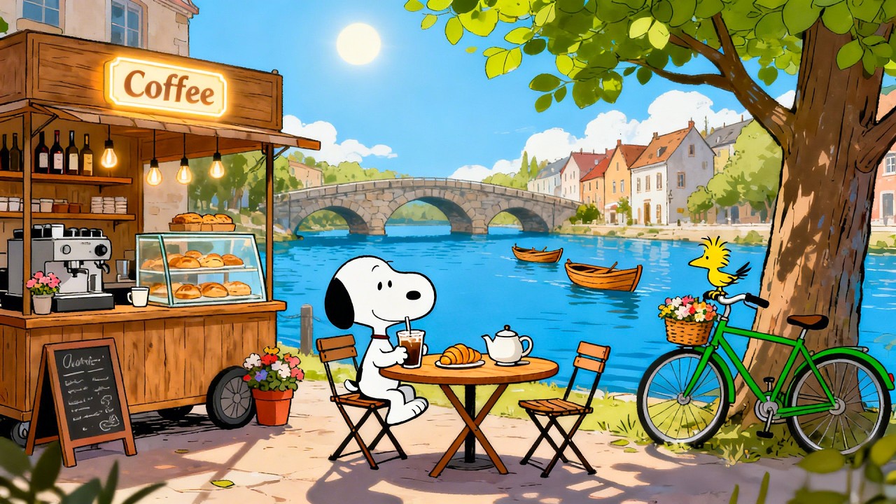 Riverside Morning Lofi with Snoopy & Woodstock ☕🌊 Cozy Beats for Calm & Focus