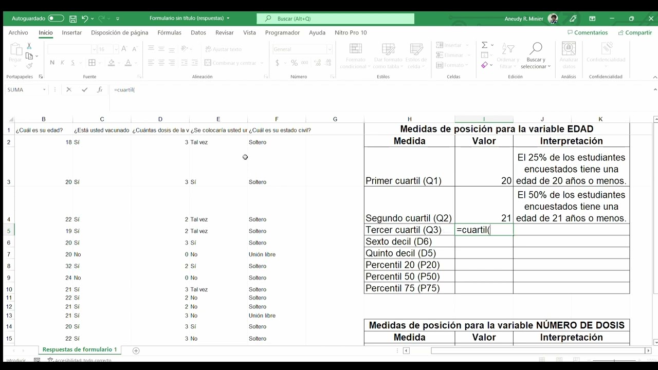 Medidas de posición con Excel
