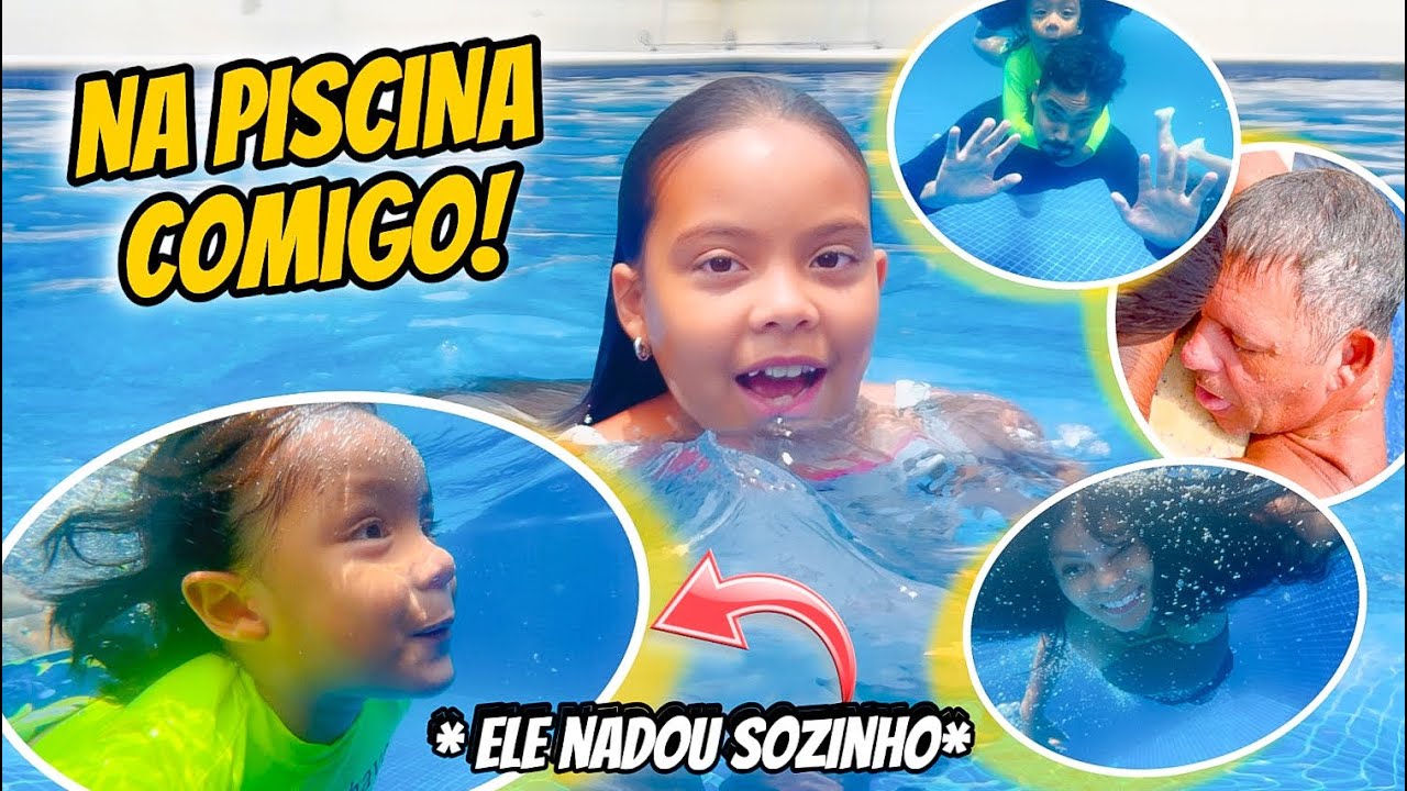 MEU IRMÃO APRENDEU A NADAR SOZINHO NA PISCINA FUNDA !! * dia inteiro comigo, aniversário do papai *