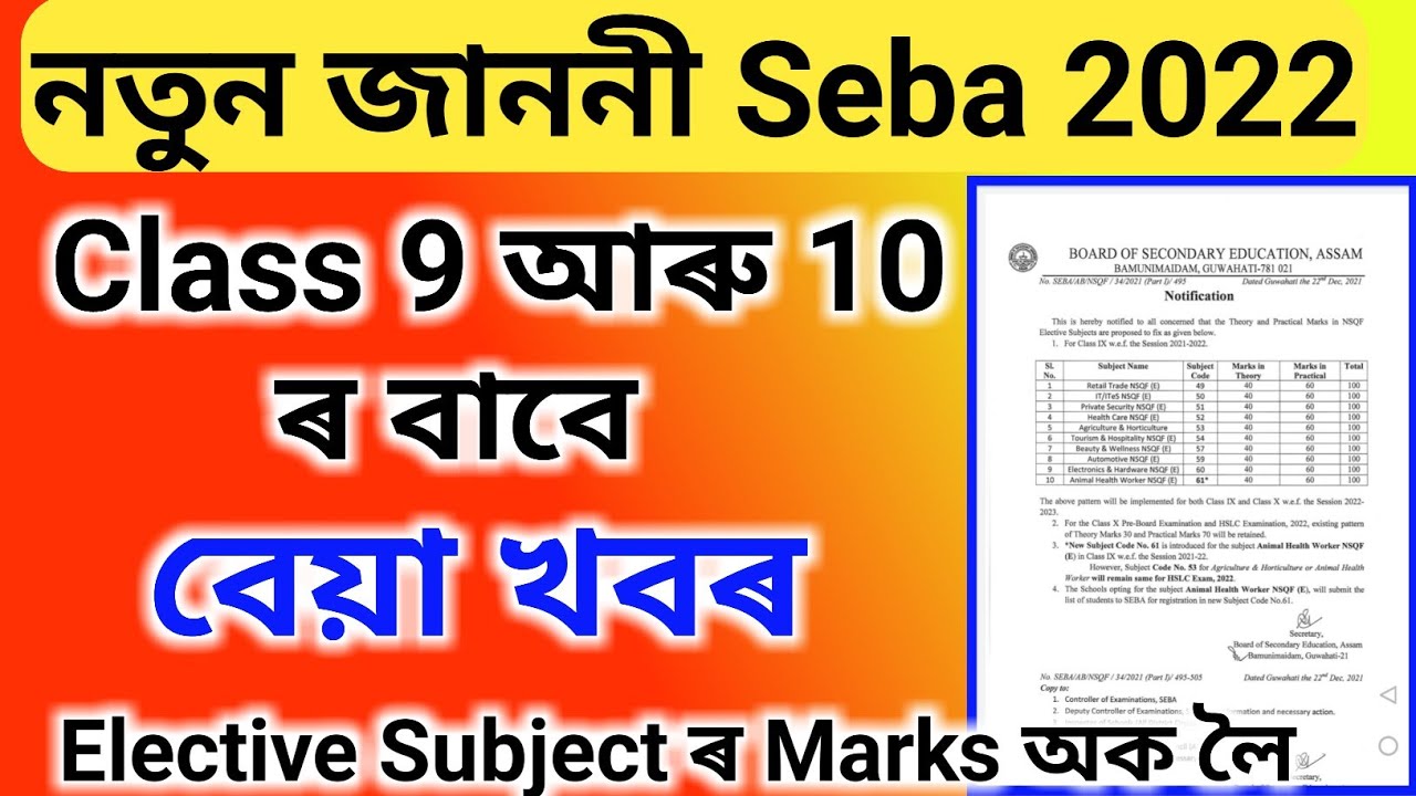 Assam Education department's important notice 2023 | seba's important announcement about class 9, 10