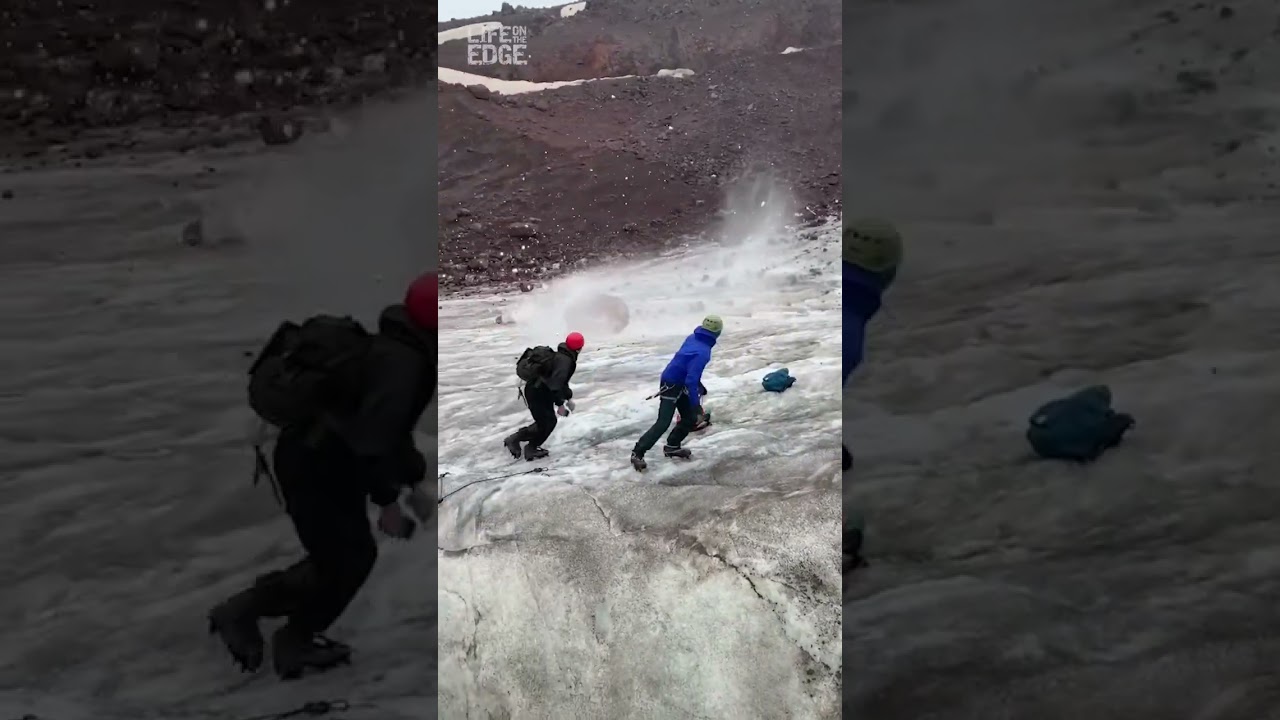 Climbers Capture Footage Of A Huge Boulder Rolling Down Mt Elbrus #boulder #shorts #mountains