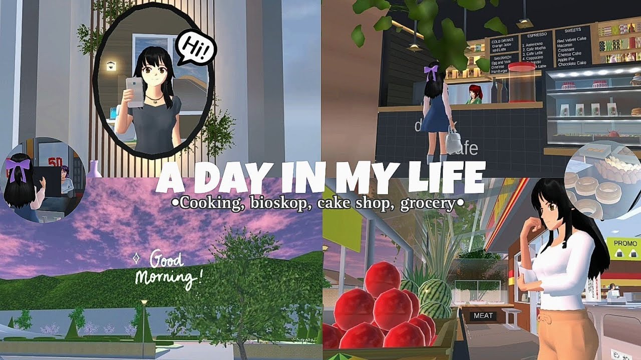 A day in my life🌷:cooking, bioskop, grocery ||Sakura school simulator||