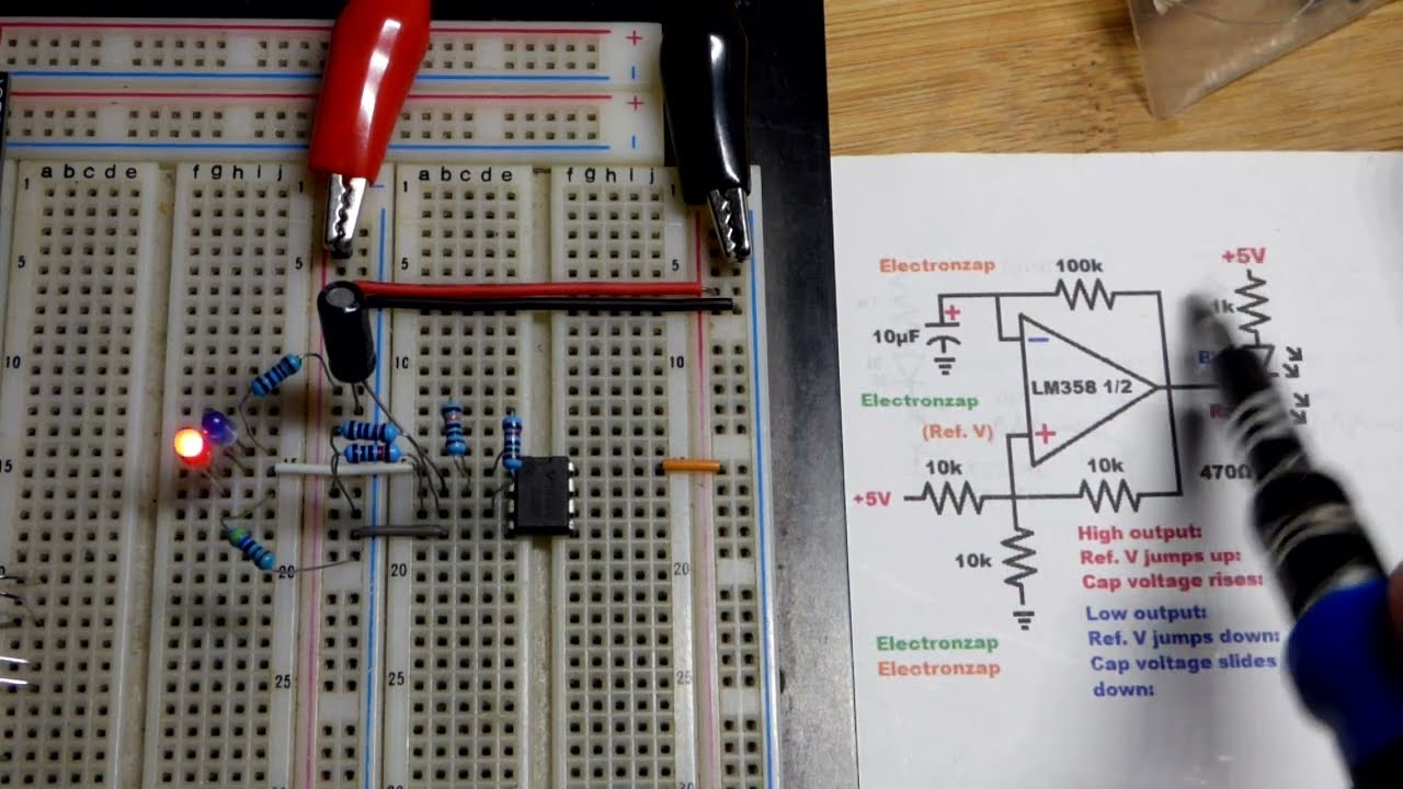 Astable LED flasher using LM358 Op Amp Circuit Operational Amplifier by Electronzap