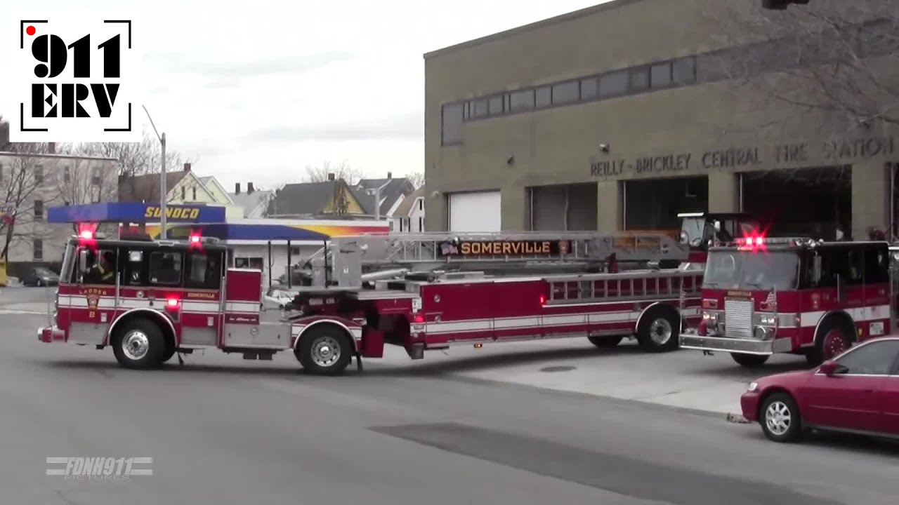 Somerville, MA Fire Department Engine 2, Ladder 2, Spare Rescue 1 Responding